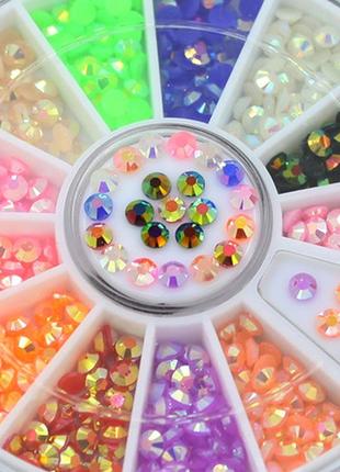 Стрази для дизайну нігтів в каруселі, 12 кольорів, 3 мм