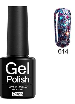 Гель лак с блестками, zation, № 614