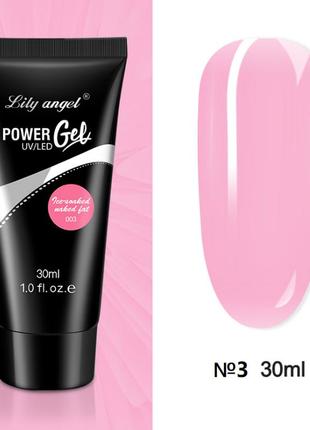 Полигель power uv/led gel №3 для наращивания ногтей, lily angel, 30 мл