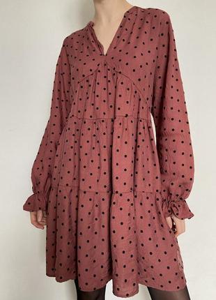 ▫️ніжна теракотова сукня з милим велюровим горошком від primark🤍2 фото
