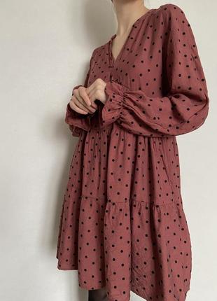 ▫️ніжна теракотова сукня з милим велюровим горошком від primark🤍4 фото