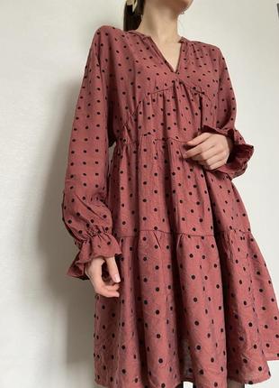 ▫️ніжна теракотова сукня з милим велюровим горошком від primark🤍5 фото