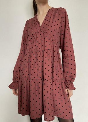 ▫️ніжна теракотова сукня з милим велюровим горошком від primark🤍10 фото