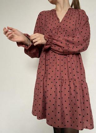 ▫️ніжна теракотова сукня з милим велюровим горошком від primark🤍6 фото