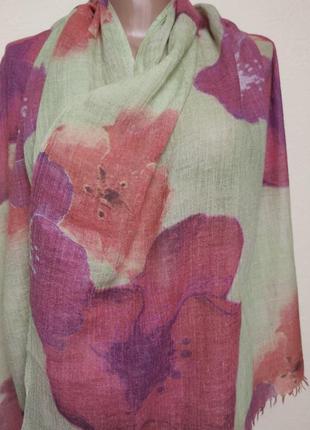 Шерстяной шелковый палантин шарф цветочный принт /3954/3 фото