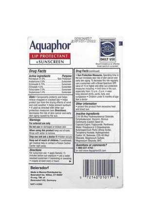 Aquaphor lip protectant + sunscreen, broad spectrum spf 30,  0.35 fl oz (10 ml)2 фото