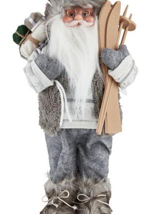 Сірий дід мороз санта клаус з лижами декоративна іграшка на новий рік4 фото