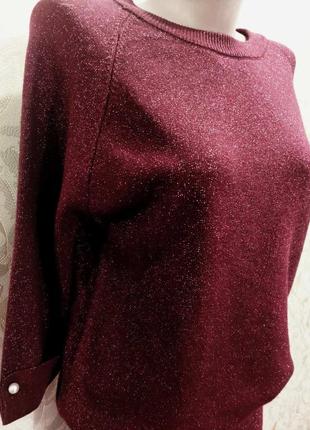 Костюм женский с люрексовой нитью 48-50 размера бордового цвета4 фото