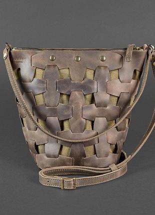 Женская кожаная плетеная сумка через плечо кросс-боди из натуральной кожи размер м темно-коричневая
