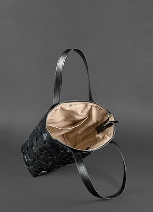 Кожаная плетеная женская сумка шоппер, сумка-шопер из натуральной кожи размер l черная4 фото