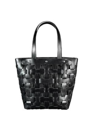 Кожаная плетеная женская сумка шоппер, сумка-шопер из натуральной кожи размер l черная10 фото