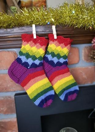 Теплі новорічні смугасті шкарпетки веселка на 2 роки2 фото