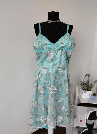 Стильна коктейльна сукня сітка в квіти, нарядна ,для пишного бюсту