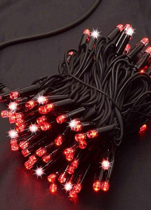 Гірлянда вулична 100 led, 10 м, чорний дріт 3, 3 мм, червоний