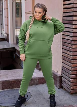 Женский спортивный костюм на флисе батал яблоко 48-50 52-54 56-58 (l-5xl) теплый костюм