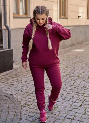 Женский спортивный костюм на флисе батал бордр 48-50 52-54 56-58 (l-5xl) теплый костюм