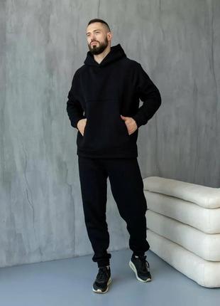 Чоловічий спортивний костюм на флісі україна не кошлатиться s m l xl 2xl (46 48 50 52 54) теплий зима чорний
