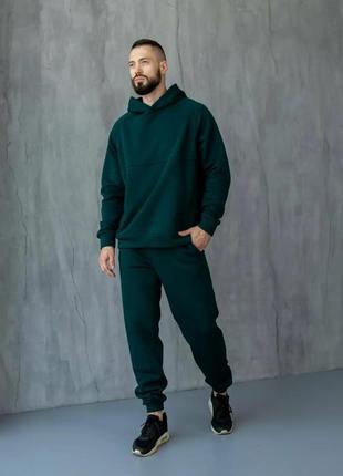 Чоловічий спортивний костюм на флісі україна не кошлатиться s m l xl 2xl (46 48 50 52 54) теплий зима смарагдовий