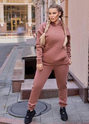 Женский спортивный костюм на флисе батал мокко 48-50 52-54 56-58 (l-5xl) теплый костюм