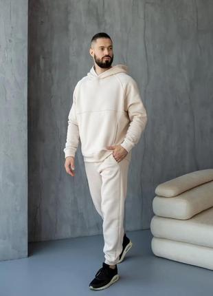 Чоловічий спортивний костюм на флісі україна не кошлатиться s m l xl 2xl (46 48 50 52 54) теплий зима світлий беж