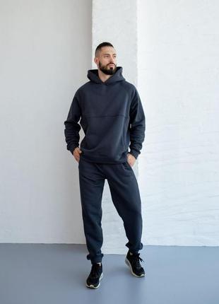 Чоловічий спортивний костюм на флісі україна не кошлатиться s m l xl 2xl (46 48 50 52 54) теплий зима графіт сірий