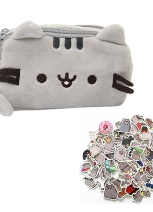 Пенал кіт пушин і стікери наклейки pusheen litzy