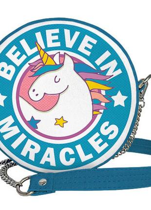 Сумка кругла tablet believe in miracles шкіра + текстиль, 18х7 см3 фото