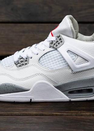 Мужские высокие кожаные кроссовки nike air jordan retro 4 white\grey#найк5 фото