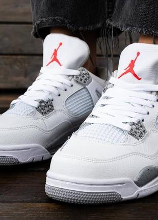 Мужские высокие кожаные кроссовки nike air jordan retro 4 white\grey#найк4 фото