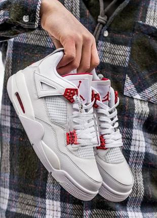 Женские высокие кожаные кроссовки nike air jordan retro 4 white metallic red#найк