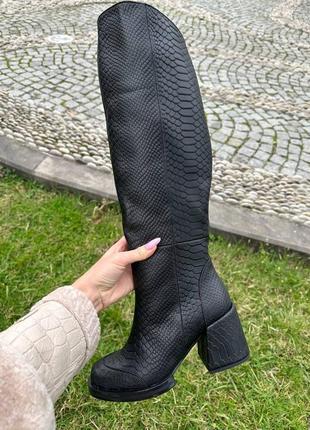 Женские кожаные сапоги из натуральной кожи подростков в черном цвете на каблуке 6 см