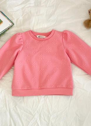 Рожевий светр hm з рельєфним принтом об’ємні рукава