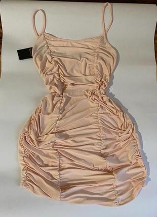 Сукня міні на бретелях розова пудра2 фото