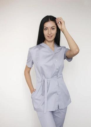 Медичний жіночий костюм (сірий)2 фото