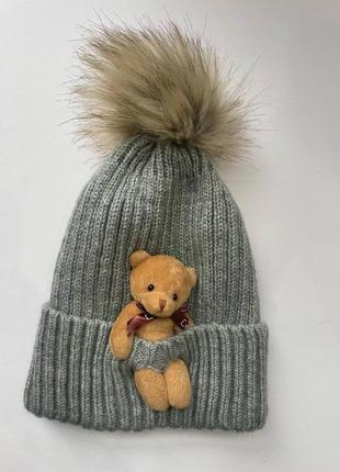 Красивая нарядная шапка для девочки на весну teddy bear6 фото
