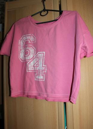 Кофта футболка свитшот розовая укороченная xs_s