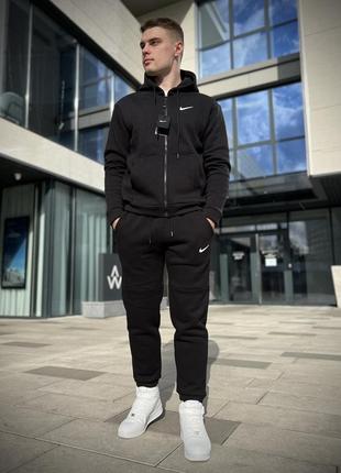 Мужской зимний спортивный костюм nike на молнии черный | комплект толстовка и штаны найк