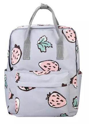 Рюкзак в стиле канкен серый с клубничками (портфель, сумка) клубника