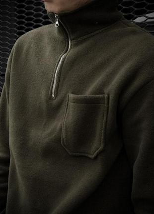 Чоловічий флісовий спортивний костюм хакі без капюшона зимовий  ⁇  комплект плюшевий худі та штани3 фото