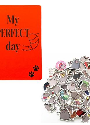 Набор наклейки пушин и блокнот хвост и усы diary my perfect day недатированный русский язык красный1 фото