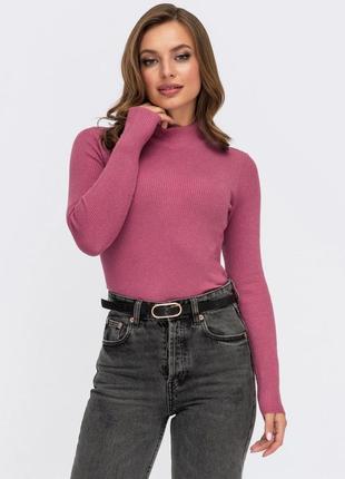 Базовий рожевий персиковий гольф з фактурного в'язаного трикотажу з невисоким коміром8 фото