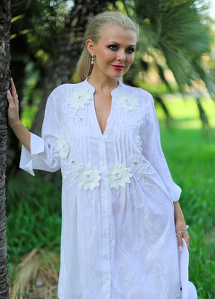 Белая длинная пляжная туника из хлопка indiano, fresh-cotton 325 , л-ка