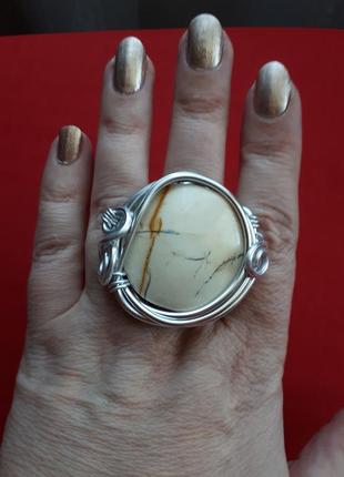 Шикарное огромное кольцо с натуральной яшмой2 фото