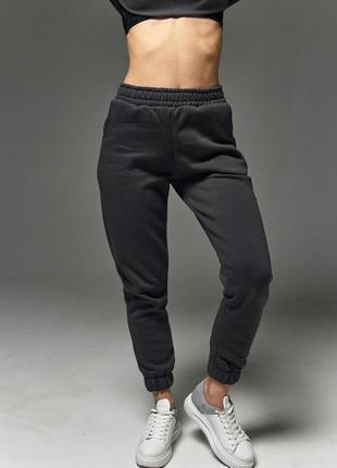 Жіночі зимові спортивні штани оверсайз графіт  ⁇  штани джогери утеплені з начосом1 фото