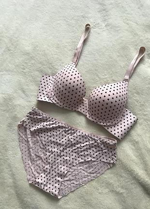 Нежно-розовый комплект с сердечками, пушап {push-up}