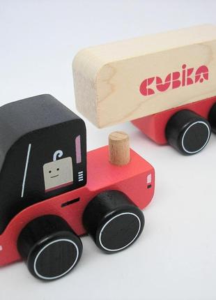 Игрушка деревянная детская разноцветная развивающая машинка фура на магнитах 2 детали cubika2 фото