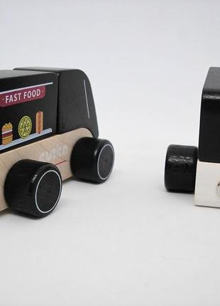 Іграшка машинка дерев'яна дитяча розвиваюча мандруюче кафе різнокольорове на магнітах 2 деталі cubik5 фото