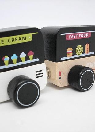 Іграшка машинка дерев'яна дитяча розвиваюча мандруюче кафе різнокольорове на магнітах 2 деталі cubik4 фото