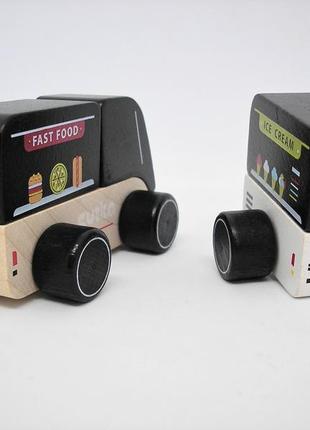 Іграшка машинка дерев'яна дитяча розвиваюча мандруюче кафе різнокольорове на магнітах 2 деталі cubik3 фото