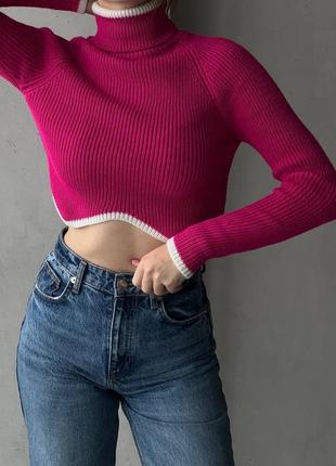 Розовая укороченая кофта однотонная стильная трендовая яркая качественная теплая свитер